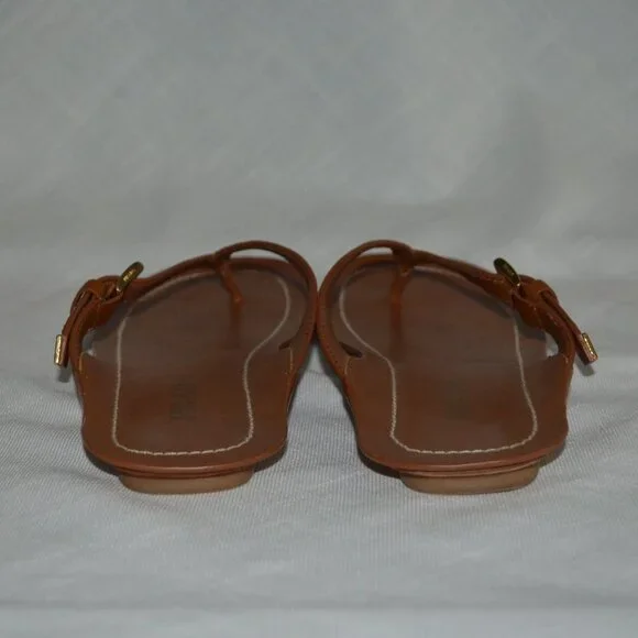 $995 Sz 37 6.5 Prada Brown Leather Calfskin Buckle Flat Thong Sandals - Picture 8 of 12
